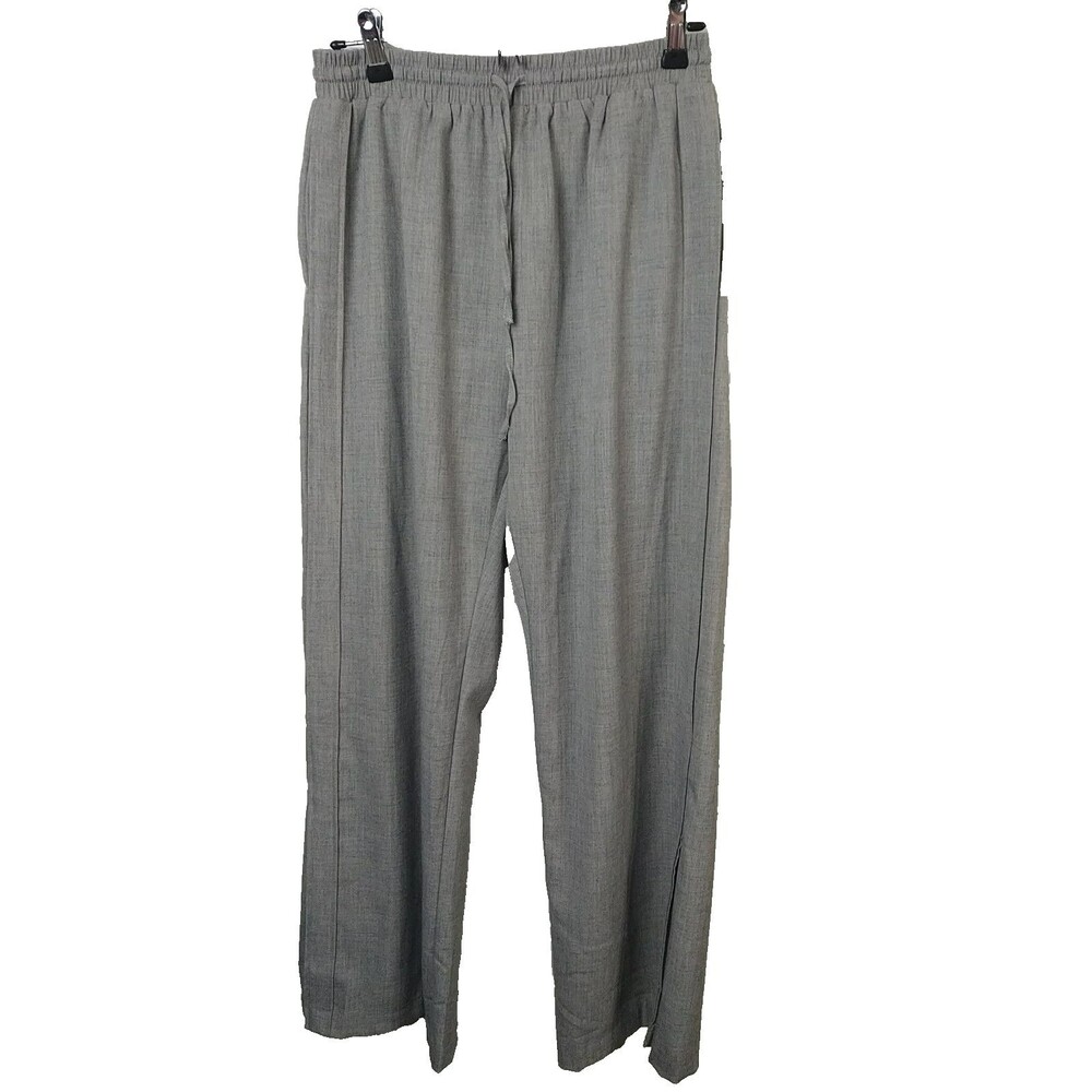 P.Cill Woman L Pants Side Binding Wide Slit Grey Elastic Drawstring Waist Casual